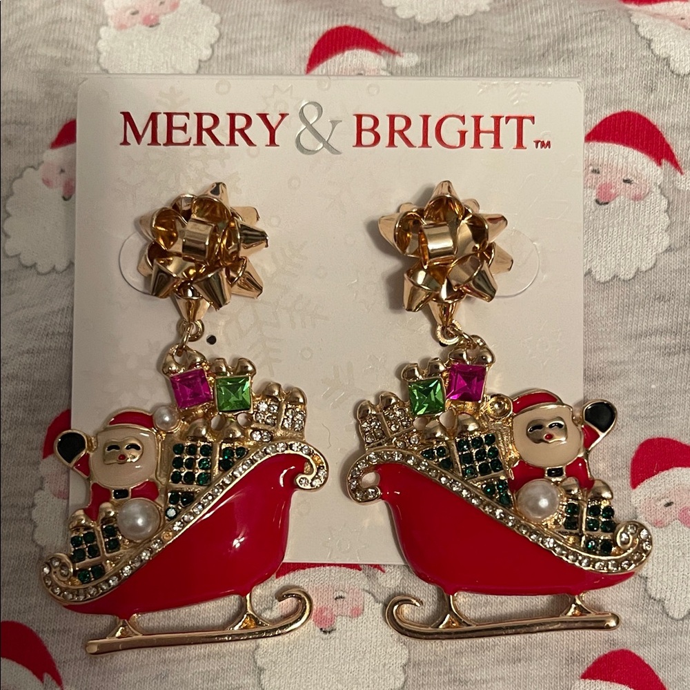 Merry & Bright Festive Red and Gold Sleigh Earrings